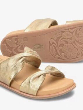 Sofft distressed gold leather slip on sandals size 11